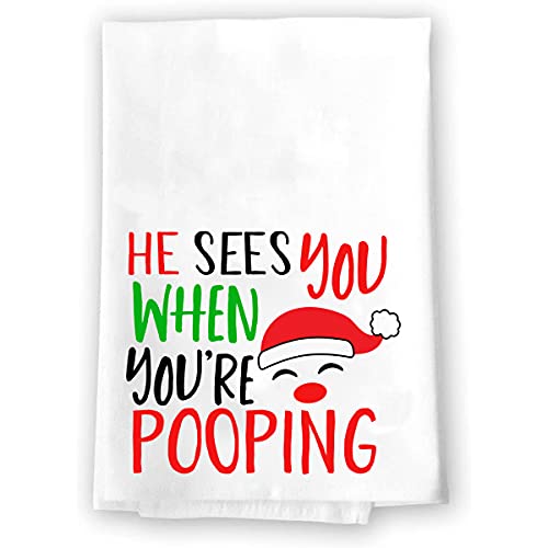Christmas Decor | Decorative Kitchen and Bath Hand Towels | It's Beginning To Cost A Lot | XMAS Winter Novelty | White Towel Home Holiday Decorations | Gift Present (Sees You When You're Pooping)