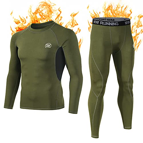 MEETWEE Thermal Underwear for Men, Winter Base Layer Set Tops & Long Johns Winter Ski Cold Weather Gear for Heat Retention Green