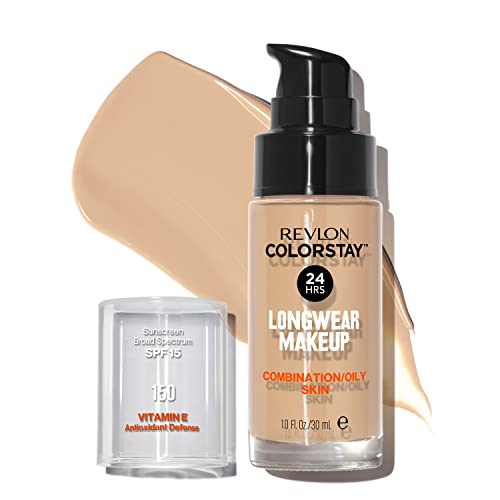 Revlon Liquid Foundation, ColorStay Face Makeup for Combination & Oily Skin, SPF 15, Longwear Medium-Full Coverage with Matte Finish, Buff (150), 1.0 Oz