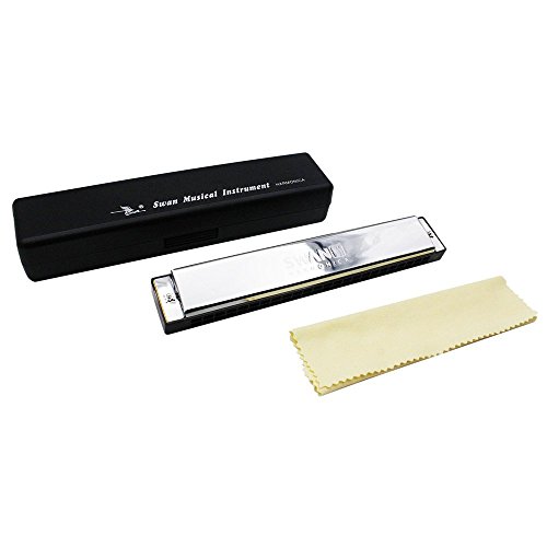 Andoer Tremolo Harmonica Mouth Organ Key of G 24 Double Holes with 48 Reeds Free Reed Wind Instrument with Case Cleaning Cloth