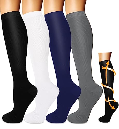 Iseasoo 4 Pairs-Compression Socks for Men Women Circulation-Best Support for Nurses,Running,Athletic L-XL
