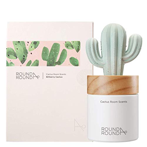 Round A'ROUND Cactus Diffuser (Bilberry Cactus) | Fragrances Reed Diffuser, Cute Shaped Design with Light, Bilberry, Clean, Green, Refreshing Scent for House, Home, Office 3.37 fl.oz. 100ml