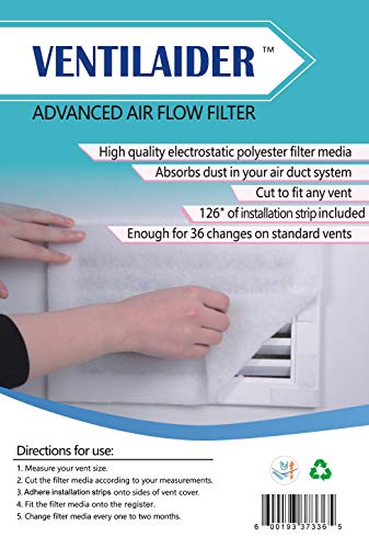 Ventilaider Complete Air Vent Filter Set 20' x 84' Electrostatic Media With 126' of Installation Tape 35+ Filters per Roll for HVAC, AC & Heating Intake Registers & Grilles to Reduce Dust and Allergy