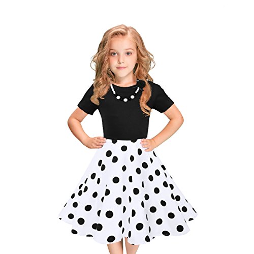 Tao-Ge Girls Vintage Dress Polka Dot Kids 50s Dresses Girl Retro Rockabilly Swing Party Dress Size 6-12 with Necklace