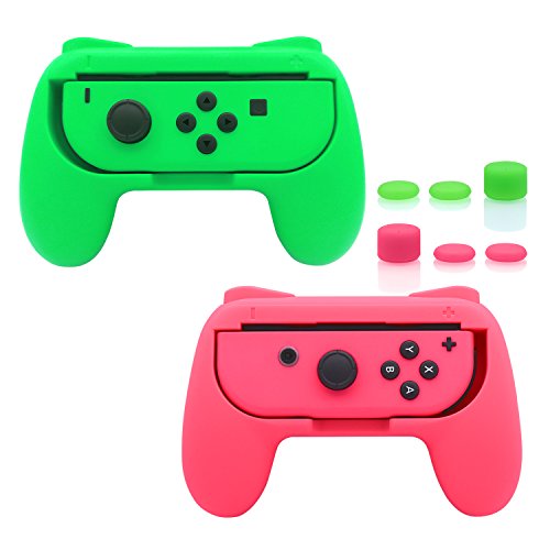 FASTSNAIL Grips Compatible with Nintendo Switch for Joy Con & OLED Model for Joycon, Wear-resistant Handle Kit Compatible with Joy Cons Controllers, 2 Pack(Green and Pink)