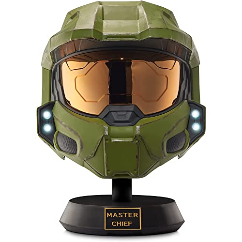 HALO Master Chief Deluxe Helmet with Stand - LED Lights on Each Side - Battle Damaged Paint - One Size Fits Most - Build Your Halo Universe, Green