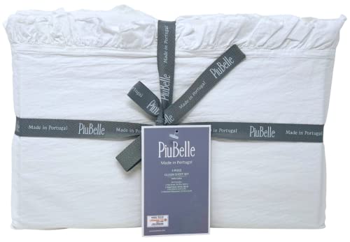 piubelle White Cotton Ruffle Sheet Set Queen Size (piu belle) 4-pc Set Includes 2 Standard Pillowcases (Solid White)