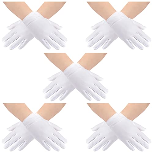 5 Pairs White Child Costume Gloves - Kids Dress Wrist Gloves, Solid Color Formal Gloves for Boys Girls Halloween Cosplay Birthday Wedding Opera Performance Princess Costume Party Banquet
