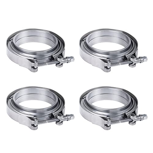 JDMSPEED New 3' V-Band Flange Clamp Kit With Ridge 4 Pcs Stainless Steel Replacement For Exhaust Downpipe (4)