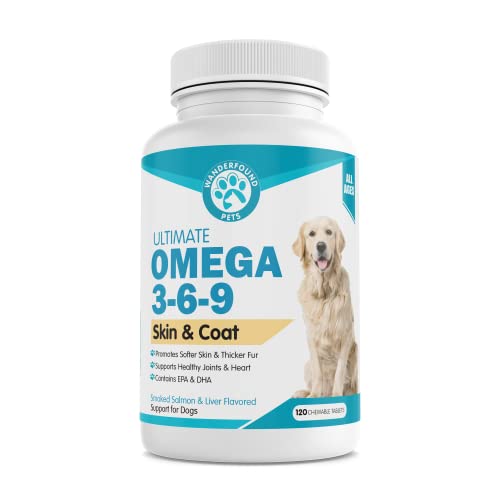 Wanderfound Pets - Omega 3 for Dogs, Skin and Coat Fish Oil for Dogs, Dog Itch Relief, Joint and Heart Health, Chewable Vitamins for Dogs Fur and Skin, Smoked Salmon and Liver Flavor, 120 Tablets