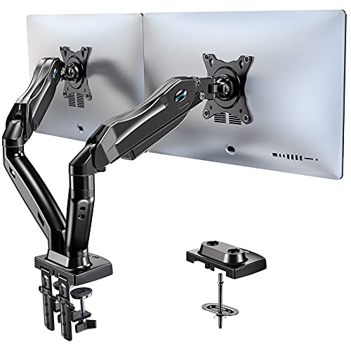 HUANUO Dual Monitor Stand, Adjustable Spring Monitor Desk Mount for 17-27 inch, Dual Monitor Mount Holds Max 14.3lbs, Computer Monitor Arms with Wide Range of Motion for Home Office