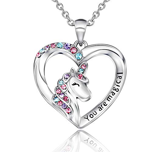 Shonyin Silver Unicorn Necklace for Women Girls CZ Unicorn Heart Pendant Necklace With You Are Magical Graduation Christmas Birthday Party Valentines Gifts for Girls Daughter Granddaughter Niece