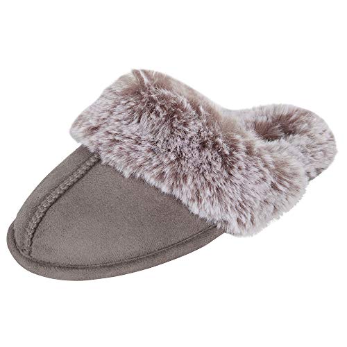Jessica Simpson Girls Comfy Slippers - Cute Faux Fur Slip-On Shoes Memory Foam House Slipper, Grey, Small