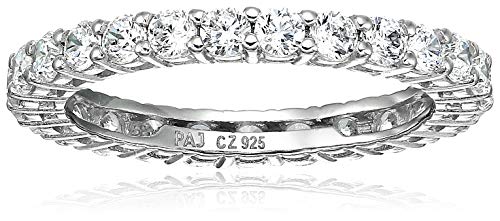 Amazon Essentials Platinum Over Sterling Silver Round Cut Cubic Zirconia All-Around Band Ring (2.5mm), Size 7