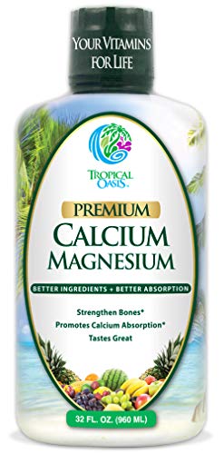 Tropical Oasis Liquid Calcium Magnesium - Natural Formula w/Support for Strong Bones - Liquid Vitamins w/Calcium, Magnesium & Vitamin D - up to 96% Absorption by The Body. - 32oz, 64 Serv.