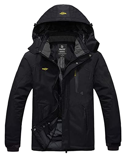 Wantdo Men's Waterproof Mountain Jacket Fleece Windproof Ski Jacket US L Black L