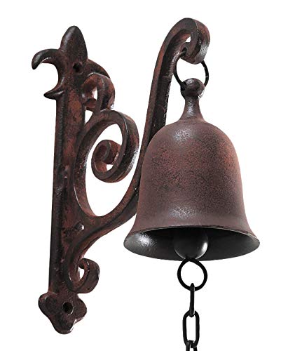 DECONOOR Vintage Cast Iron Dinner Bell as Entry Door Bell, Outside Hanging Decor or Indoor Decoration Wall Antique Farm and Front Gate Bell, Brown