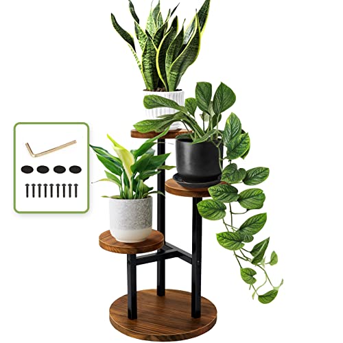 AUGOSTA 3 Tier Plant Stand, Corner Plant Stand, Tall Metal Wood Plant Shelf Holder for Indoor Plants, Outdoor Garden Plant Display Rack Flower Pot Stand for Corner Living Room Balcony Garden Patio