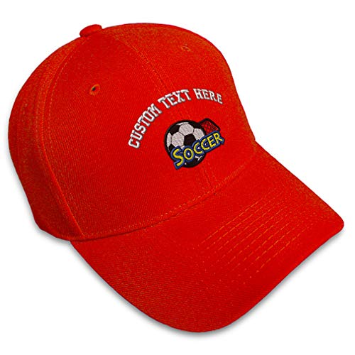 Custom Baseball Cap Soccer Sports Ball Embroidery Acrylic Hats for Men & Women Strap Closure Red Personalized Text Here