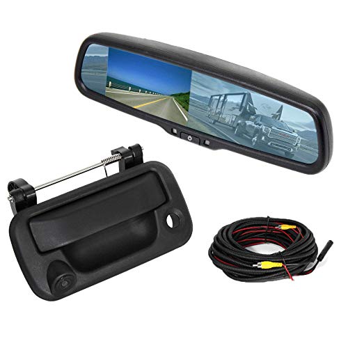 RED WOLF Tailgate Backup Camera + 7' Rear View Mirror Screen Monitor Fit for Ford 2004-2014 F150/ 2009-2016 F250/F350 Pickup Trucks 4.3” Mirror Video LCD, Reverse Adjustable Parking Line Safety