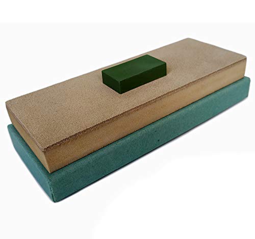 Leather Honing Strop Block with Green Compound | 3 inch by 8 inch | For sharpening honing and polishing knives, straight razors, blades, chisels and tools by Upon Leather