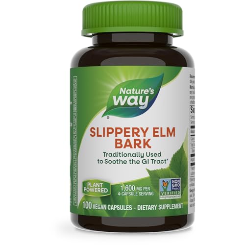 Nature's Way Slippery Elm Bark, Traditional Support to Soothe the GI Tract*, Vegan, 100 Capsules (Packaging May Vary)