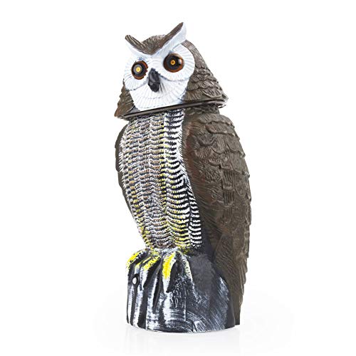 Redeo Solar Powered Owl Decoy Scarecrow Bird Repellent with Flashing Eyes & Scary Sound & Rotating Head, 10-16 ft Motion Activated - Animal Repeller Deter Birds, Squirrels and Mice