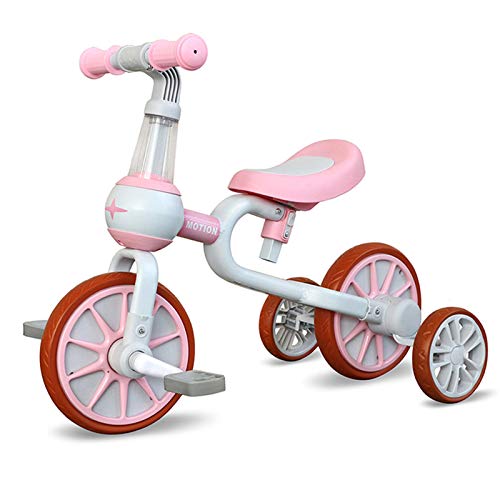 3 in 1 Kids Tricycles for 1 - 4 Years Old Kids with Detachable Pedal and Training Wheels | Baby Balance Bike Riding Toys for 2 Year Old Boys Girls | Infant Toddler First Birthday New Year Pink