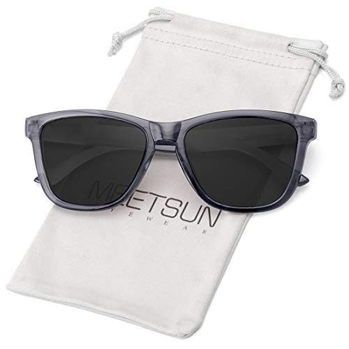 MEETSUN Polarized Sunglasses for Women Men Classic Retro Designer Style (Transparent Gray Frame/Gray Lens, 54)