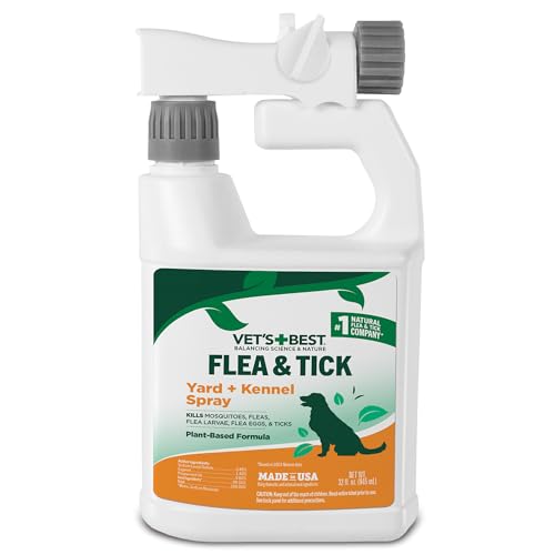 Vet's Best Flea and Tick Yard and Kennel Spray - kills Mosquitoes with Certified Natural Oils - Plant Safe with Ready-to-Use Hose Attachment - 32 oz