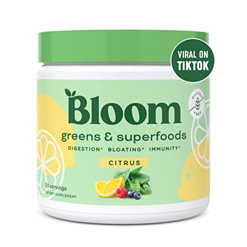 Bloom Nutrition Green Superfood | Super Greens Powder Juice & Smoothie Mix | Complete Whole Foods (Organic Spirulina, Chlorella, Wheat Grass), Probiotics, Digestive Enzymes, & Antioxidants (Citrus)