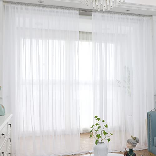 LONGTAI Windows Sheer White Curtains 84 Inches Long 2 Panels White Sheer Curtains Basic Rod Pocket Panel for Bedroom Children Living Room Yard Kitchen (White, 52' W x 84' L | 2 pcs)