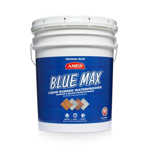 AMES RESEARCH LABORATORIES BMX5RG Blue MAX Waterproofer, Regular Use in Interior & Below-Grade Exterior-5 Gallon White-Concrete Sealer, House Paint and More. Liquid Rubber, (Pack of 1), 640 Fl Oz