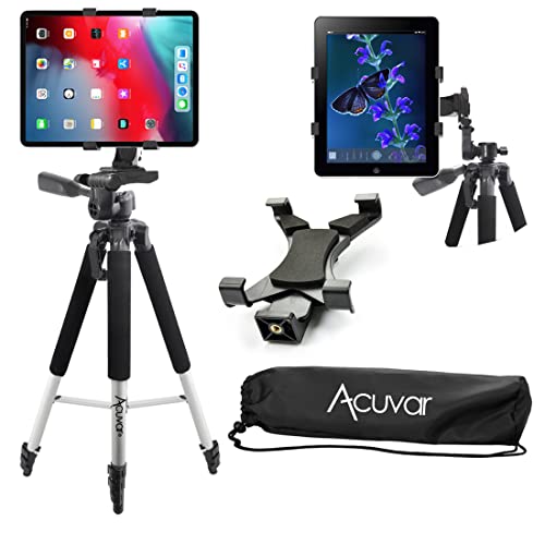 Acuvar 57' inch Pro Series Aluminum Tripod with an Acuvar Tablet Mount fits iPad, iPad Air, iPad Mini & Most Other Tablets