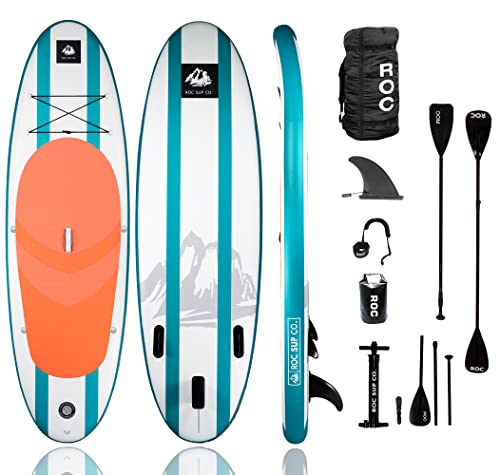 Roc Inflatable Stand Up Paddle Board (6 Inches Thick) with Premium SUP Accessories Heavy Duty Comfort Backpack Kayak Attachment and More | Wide Stance Non-Slip Deck, | Youth & Adult Standing Boat