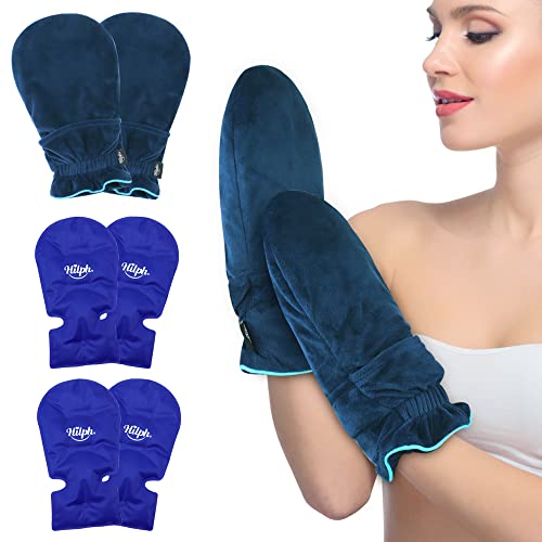 Hilph Hand Ice Pack Gloves for Chemotherapy, Hot and Cold Therapy Cooling Gloves with 4 Gel Ice Packs for Full Hand & Wrist Pain Relief, Aching Hands, Neuropathy, Swelling, Working Hands (1 Pair)