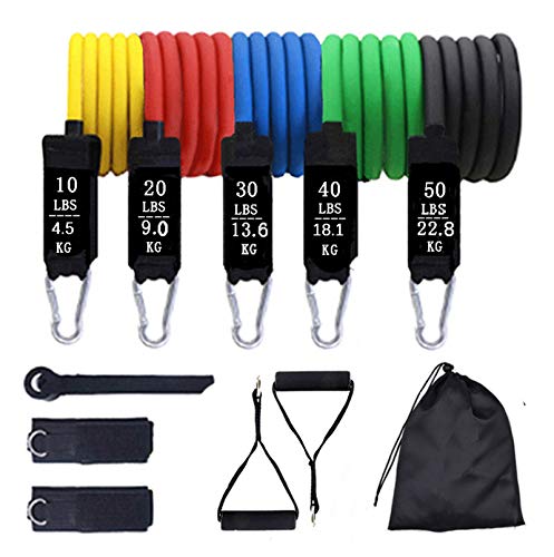RAKUMI Resistance Band Set, 5 Tube Natural Latex Fitness Workout Exercise Bands with Door Anchor,Handles,Legs Ankle Straps for Arms Leg Chest Muscle Training Shape Body Home Workouts Plans