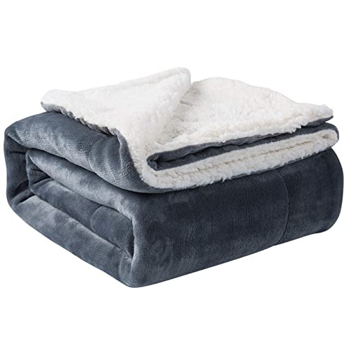 NANPIPER Sherpa Blanket Warm Blankets for Winter Super Soft Fuzzy Flannel Fleece/Wool Like Reversible Velvet Plush Couch Blanket Lightweight(Grey Throw Size 50'x60')