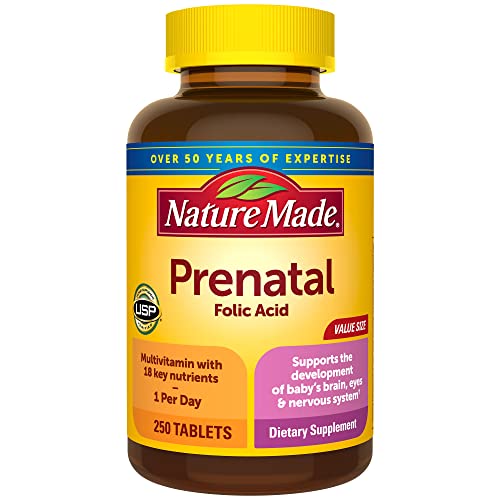 Nature Made Prenatal Multivitamin with Folic Acid, Prenatal Vitamin and Mineral Supplement for Daily Nutritional Support, 250 Tablets, 250 Day Supply