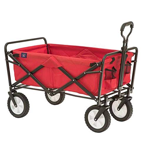 Mac Sports Heavy Duty Steel Frame Collapsible Folding 150 Pound Capacity Outdoor Camping Garden Utility Wagon Yard Cart, Red