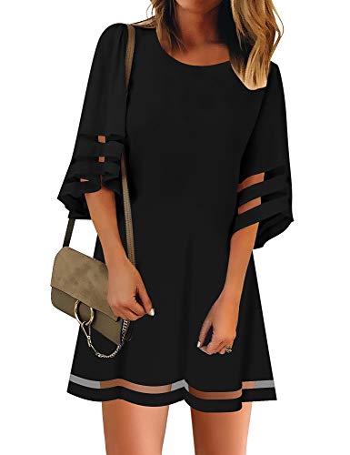 LookbookStore Black Dresses for Women 2024 Casual Summer Crewneck Little Black Dress for Women 3/4 Bell Sleeve Loose Party Dress Black Wedding Dress Size S Size 4 6