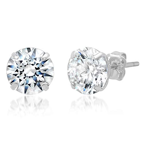 14k White Gold Swarovski Earrings for Women & Men with Genuine Round Swarovski | Cubic Zirconia Earrings Studs with Gold Earring Backs | 3 Carats total | by MAX + STONE