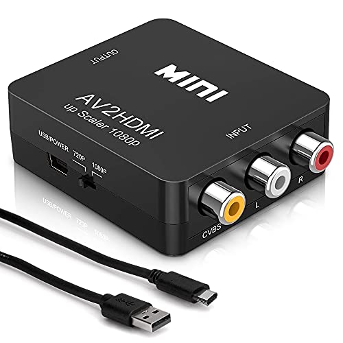 Rca to HDMI - AV to 1080p HDMI Converter - Mini RCA Composite CVBS Audio Video Adapter - Supports PAL/NTSC Compatible for PC / TV / PS3 / Laptop / Xbox / VHS / Camera / STB / Wii / Wii U/ Blue-Ray DVD