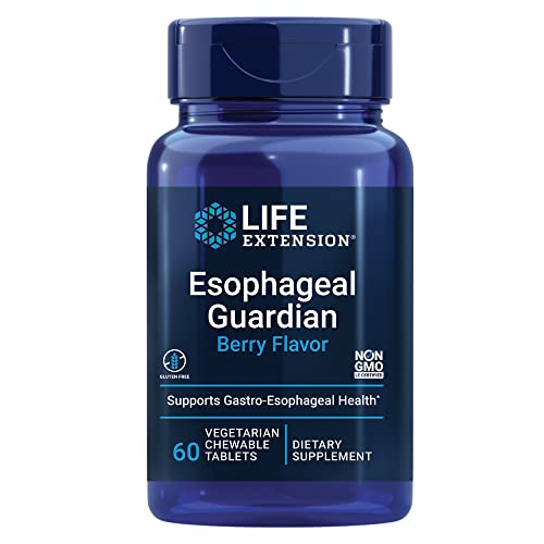 Life Extension Esophageal Guardian - Gastric Discomfort Supplements - Up To 4 Hours of Digestive Comfort & Relief - Berry Flavor, Gluten Free, Non-GMO - Vegetarian Chewable Tablets 60 Count