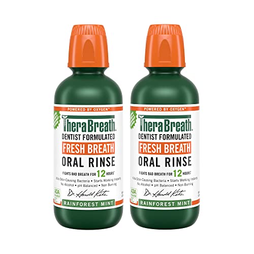 TheraBreath Fresh Breath Mouthwash, Rainforest Mint, Alcohol-Free, 16 Fl Oz (2-Pack)