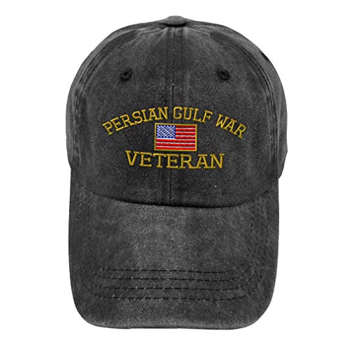 Vintage Washed Hat American Veteran Gulf War A Embroidery Cotton Dad Hats for Men & Women Buckle Closure Black