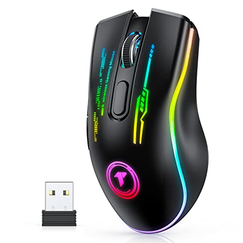 TECURS Gaming Mouse Wireless Gaming Mouse,USB Optical Computer Mouse Mice with 5 LED Lights,Rechargeable Gamer Mouse,4800 DPI for Laptop PC Gamer Desktop Chromebook Mac,Black