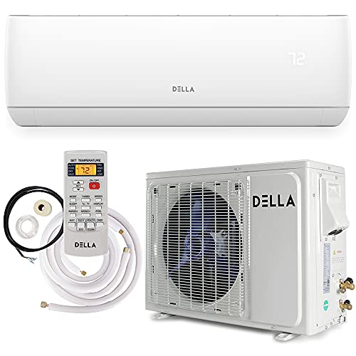 DELLA 12000 BTU Mini Split Air Conditioner & Heater Ductless Inverter System, 17 SEER 110-120V Energy Efficient Unit W/ 1 Ton Heat Pump, Pre-Charged Condenser, Cools Up to 550 Sq. Ft.