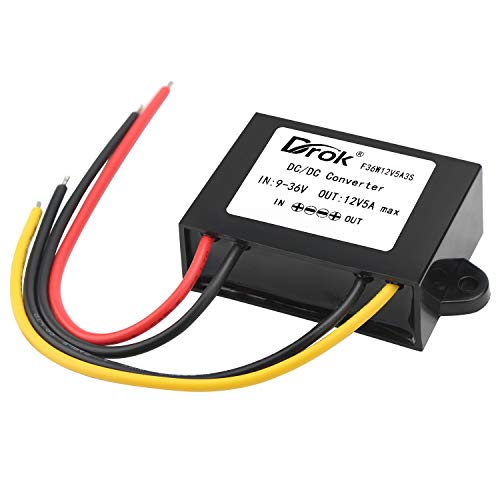 DC-DC Stabilizer, DROK 9V-36V to 12V Boost Buck Converter 5A 60W Waterproof Auto Step Up Down Voltage Regulator 12V Volt Transformer for Car Audio Solar Power System LCD Television LED Display Screen