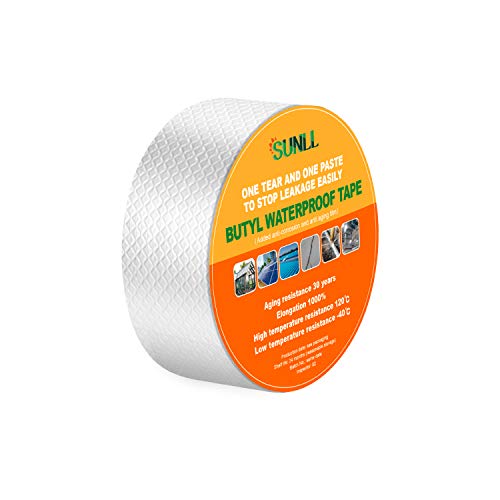 SUNLL Butyl Waterproof Tape 2' W X 16'L, Upgraded Leak Proof Butyl Seal Strip, Multi-Use Repair for Boat and Pipe Sealing, HVAC Ducts, Roof Crack, RV, Awning, Window Sealing, Silver
